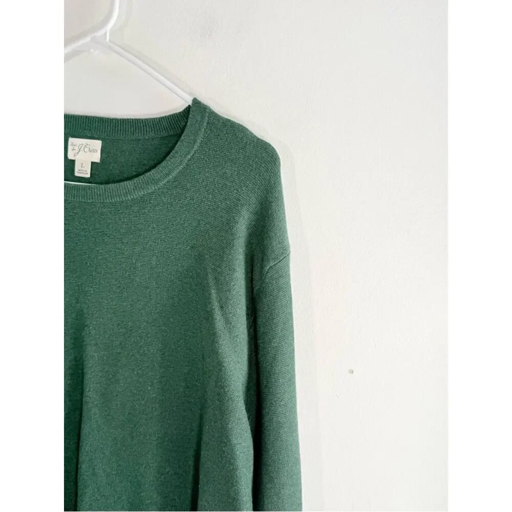J. Crew 100% Cotton Crewneck Sweater Garter Stitch Military Green H6060 Large